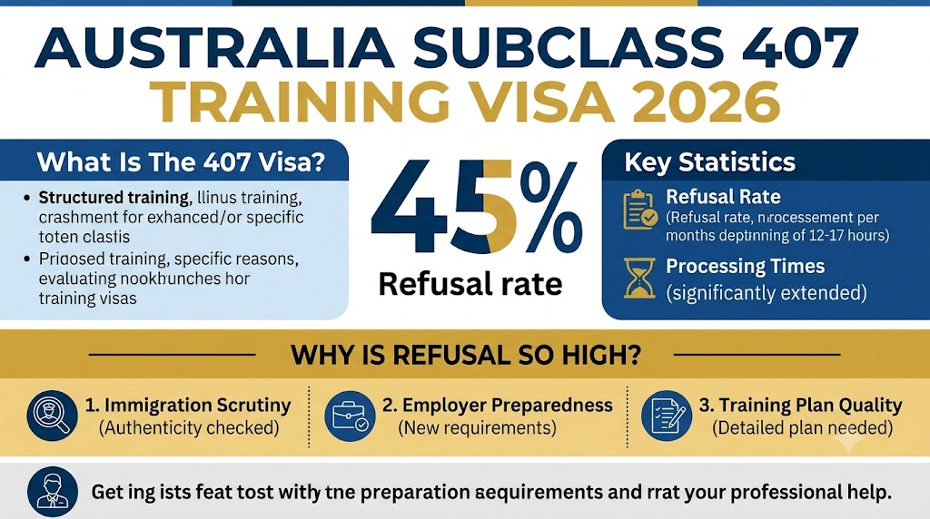 澳洲407培训签证2026拒签率45%,你还在想自己申请吗?Australia Subclass 407 Training Visa 2026 — 45% Refusal Rate. Do You Still Want to Apply Without Professional Help? image